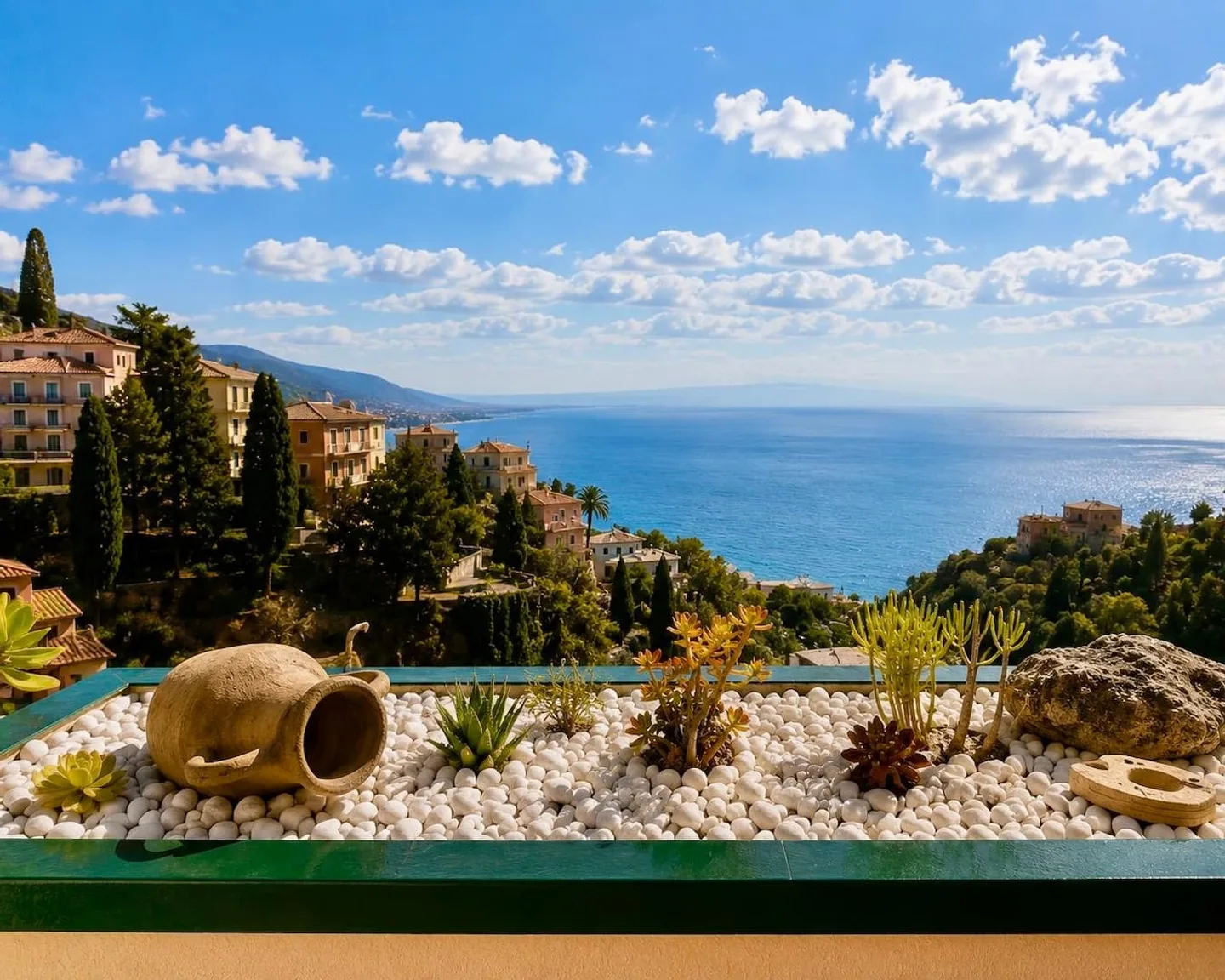 La fioriera del terrazzo di Amaya e la costa ionica